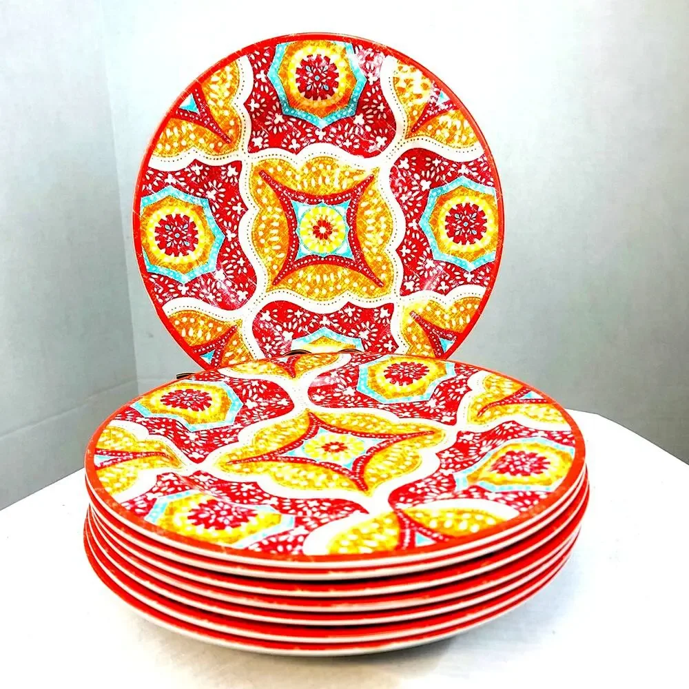 Melamine 8 Dinner Plates Boho Medallion Better Homes and Gardens BPA Free